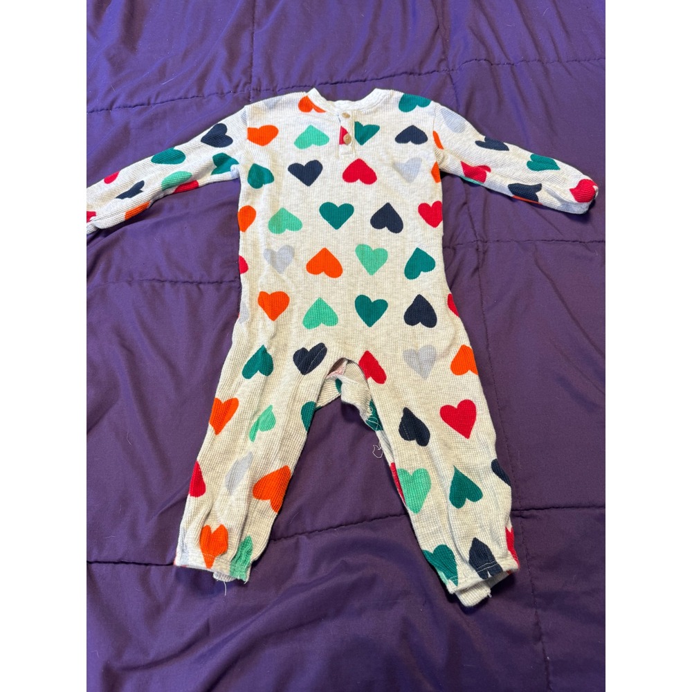 Old Navy Kids Heart Print Waffle Knit Thermal Romper Gray 18-24M